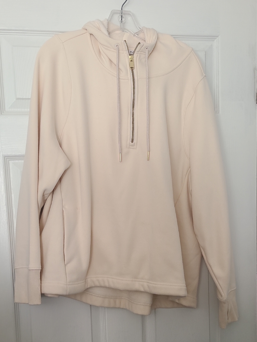 Athleta Cream Half-Zip Hoodie with Drawstring, 1X